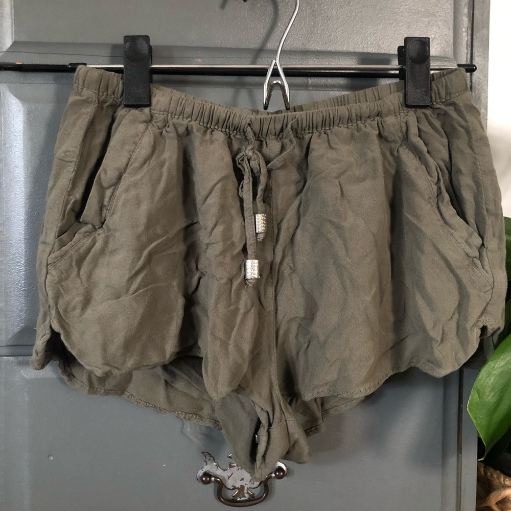 Khaki Green Pull on Shorts